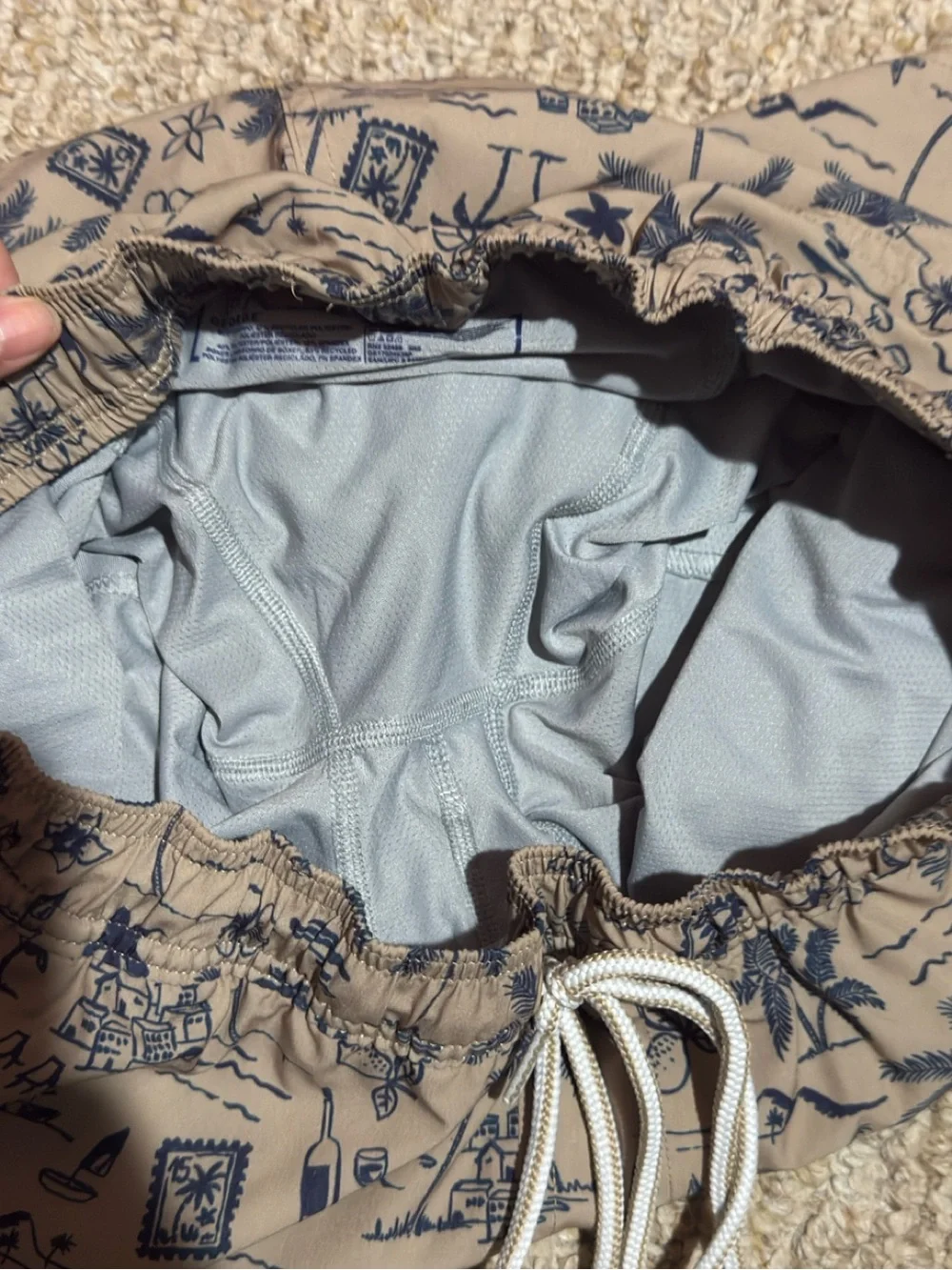 George Men’s Performance-Lined Sesame Seed Coastal Swim Trunk Shorts EUC
